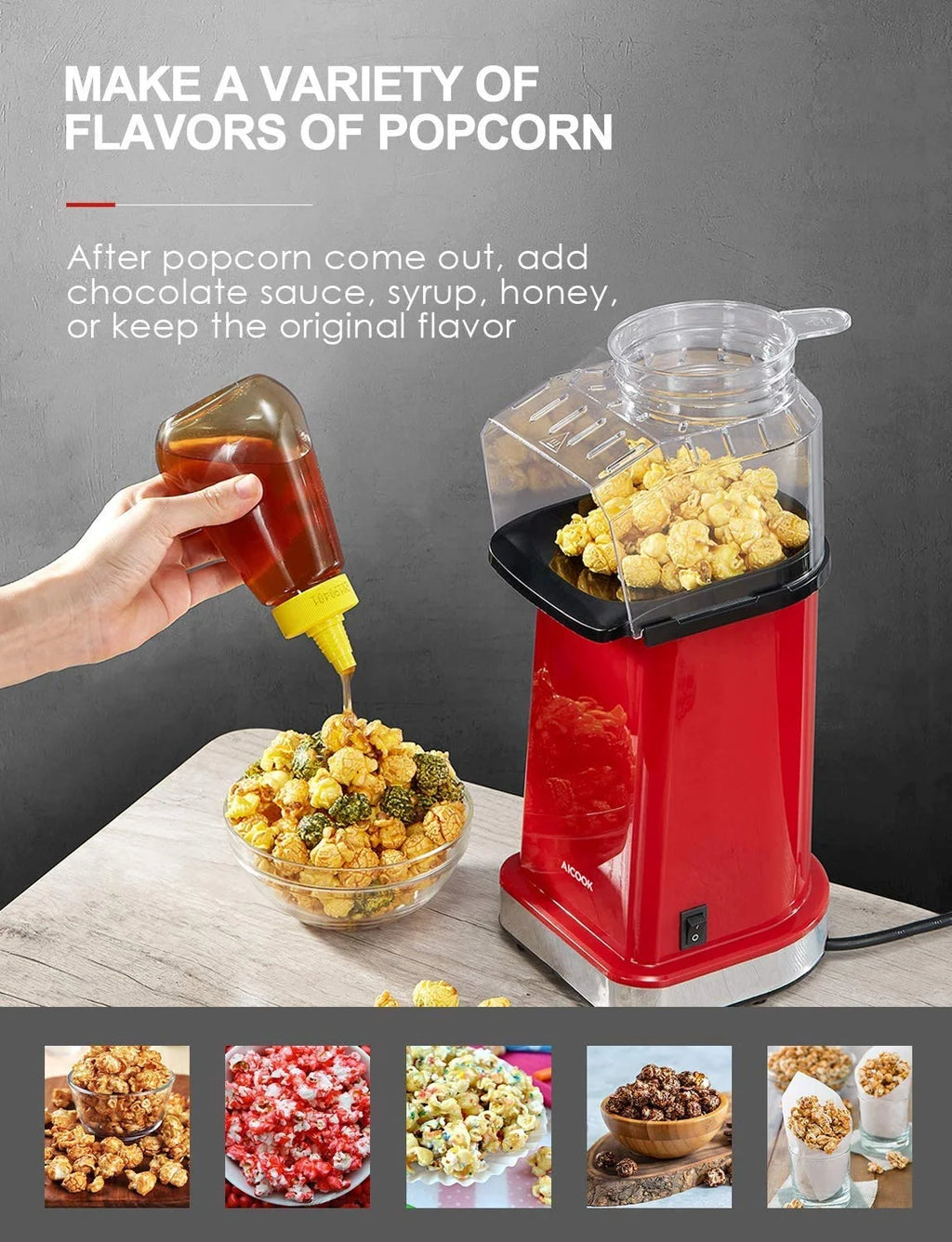 Popcorn Maker, 1400W Hot Air Popcorn Popper with Butter Melting Tray, 18 Cup Popcorn Machine for Party & Movie Night, No Oil Healthy Snack