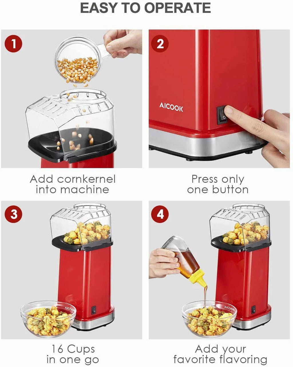 Popcorn Maker, 1400W Hot Air Popcorn Popper with Butter Melting Tray, 18 Cup Popcorn Machine for Party & Movie Night, No Oil Healthy Snack