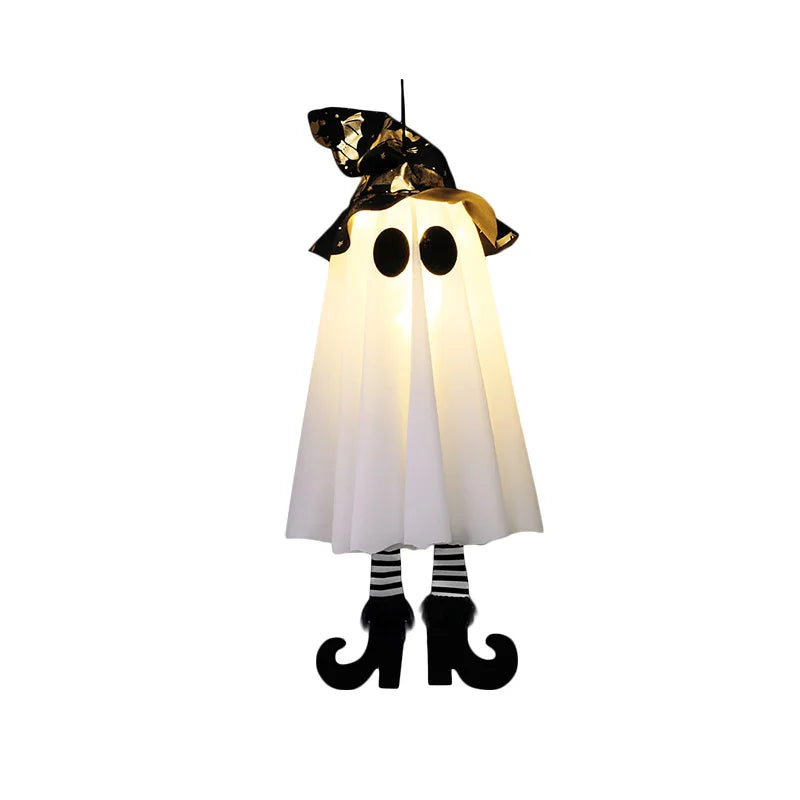3-Pack Light-Up Hanging Halloween Ghosts with Witch Hats
