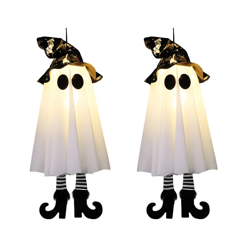 3-Pack Light-Up Hanging Halloween Ghosts with Witch Hats