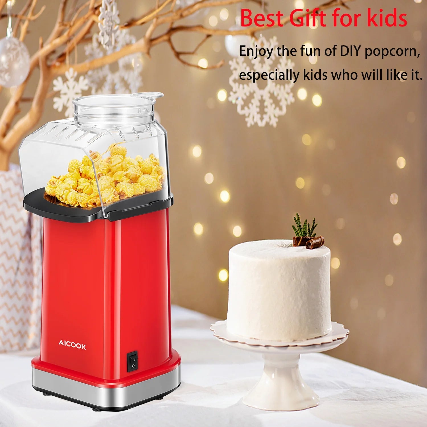 Popcorn Maker, 1400W Hot Air Popcorn Popper with Butter Melting Tray, 18 Cup Popcorn Machine for Party & Movie Night, No Oil Healthy Snack