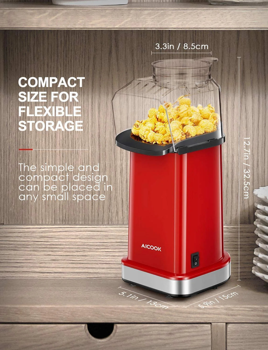 Popcorn Maker, 1400W Hot Air Popcorn Popper with Butter Melting Tray, 18 Cup Popcorn Machine for Party & Movie Night, No Oil Healthy Snack